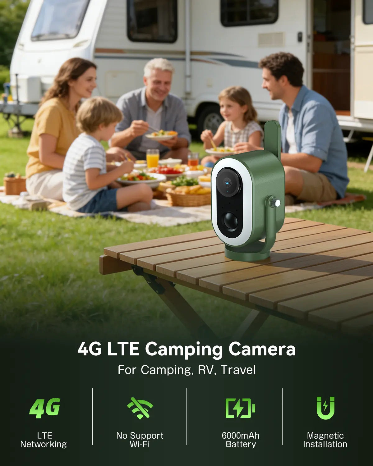 Trailer Camera  4G Outdoor Security Camera, 2K HD Wireless Surveillance, 6000mAh Battery, PIR Human Detection, Magnetic Mount & Night Vision for RV, Camping & Travel