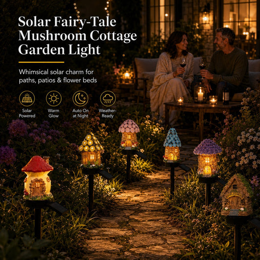 Garden Decor Solar Fairy House Stake Lights - Auto Light Sensor Resin Outdoor Lighting, Waterproof Yard Accessories