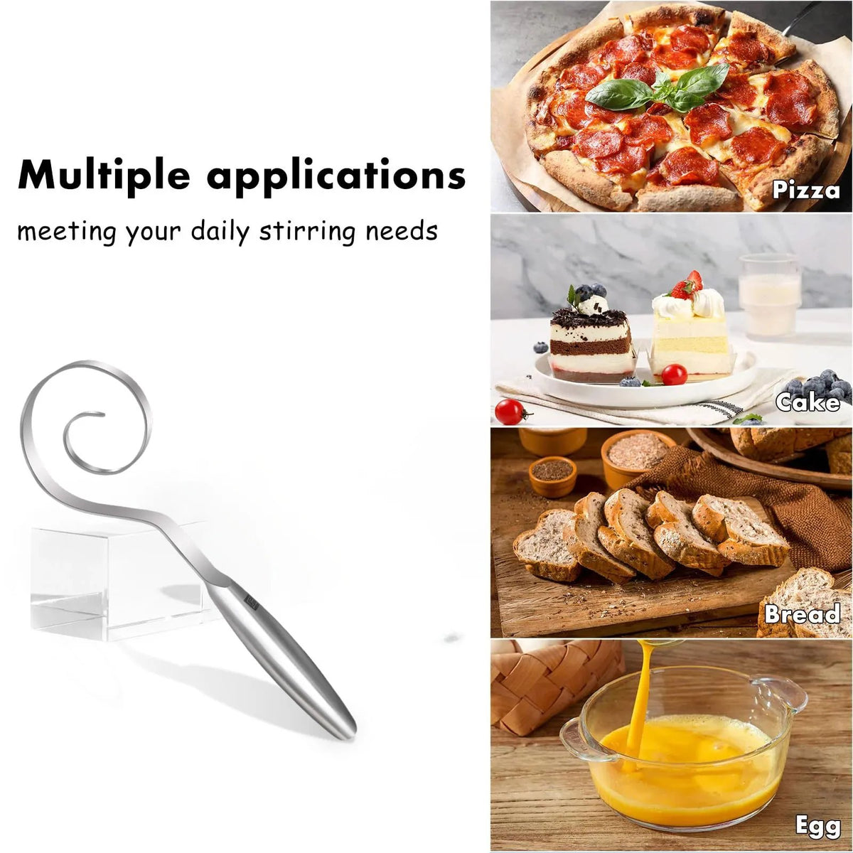 🎉🔥Seamless Dough Whisk, 430 stainless steel Dough Whisk, 9' Bread Whisk for Cooking
