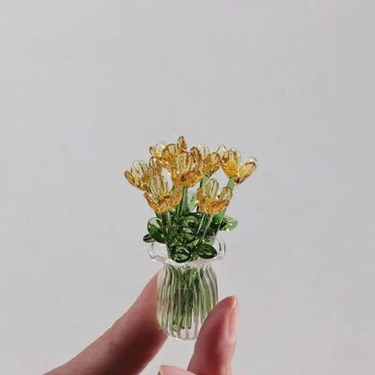 Handcrafted Mini Glass Artificial Flower Ornaments