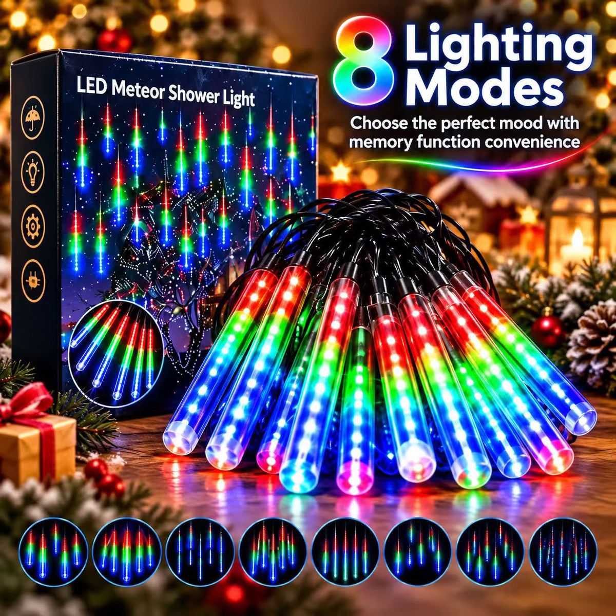 ✨ LED Meteor Shower Lights – Waterproof Falling Rain Christmas Lights for Indoor & Outdoor Decor