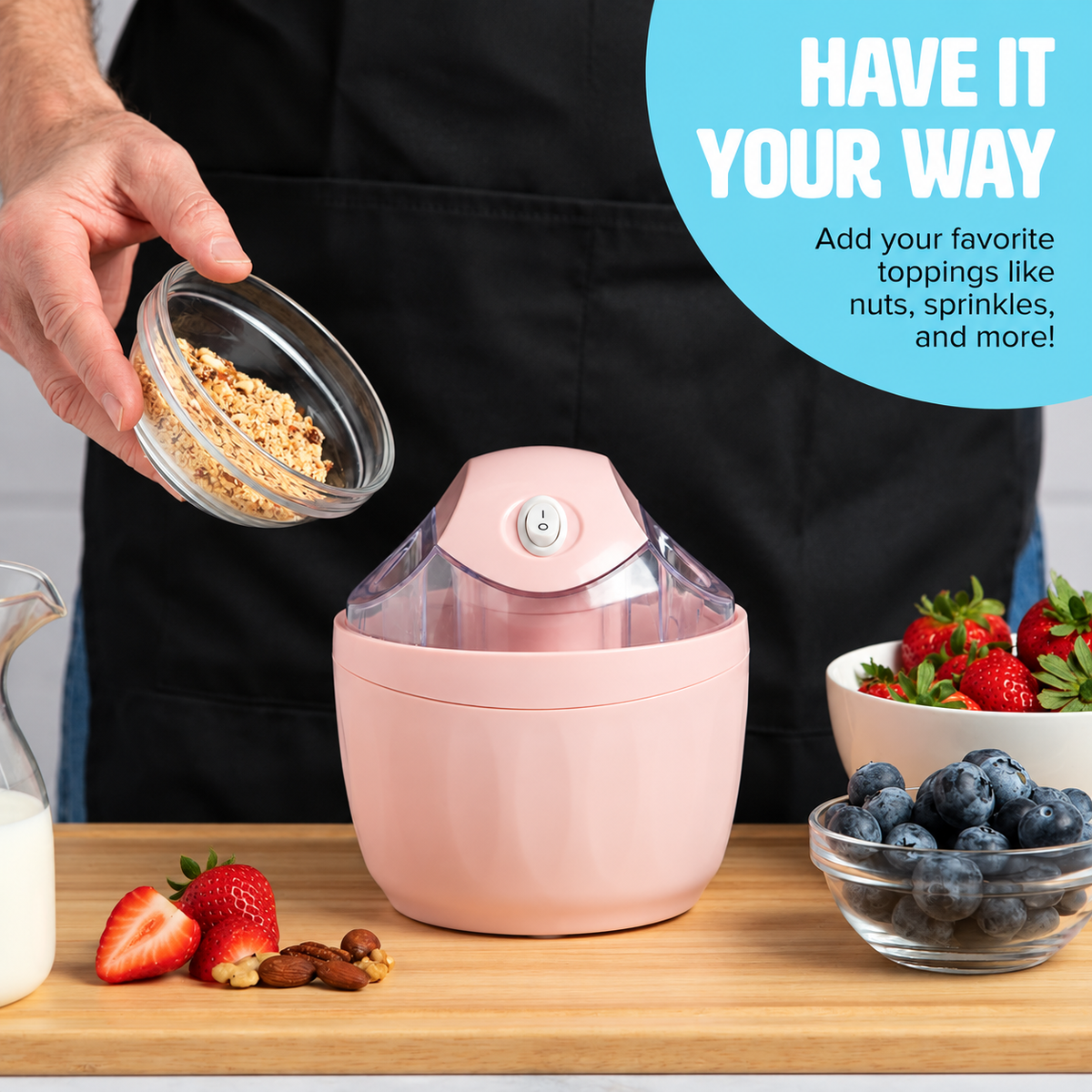 🍓 Compact Homemade Ice Cream Maker – One-Touch Frozen Dessert & Sorbet Machine