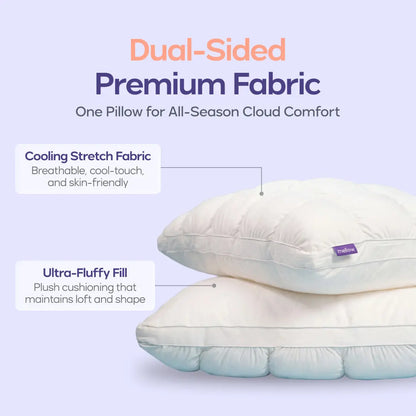 Noomoriey™ Cloud Pillow – Ultra Fluffy Quilted Bed Pillow with Breathable Support for Side, Back & Stomach Sleepers