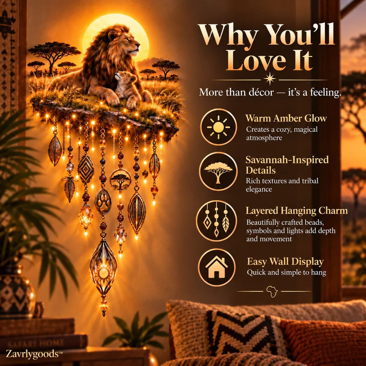 Majestic Lion & Cub LED Wall Decor – Warm Lighted Wall Art, Symbol of Family, Strength & Love
