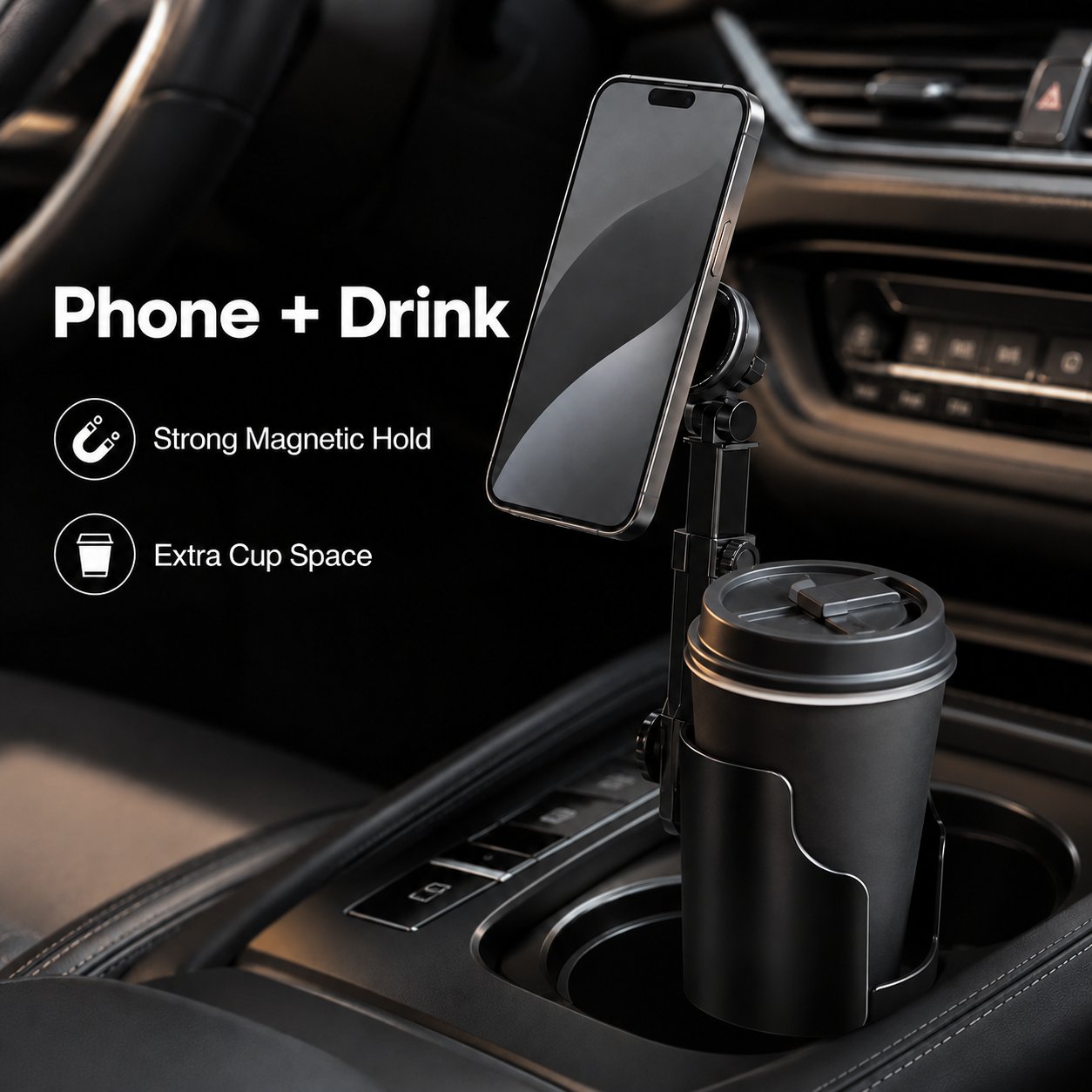 🚗📱 Car Cup Holder Phone Mount – 🔄 360° Adjustable, Strong N52 Magnet, One-Handed Operation, Fits All Phones, Stable Magnetic & Clamp Models for Safe Driving 🛡️🚘✨