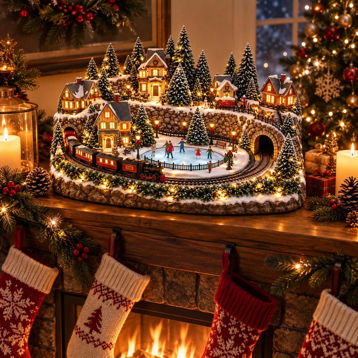 🎁 LAST DAY 50% OFF 🎅 Animated Holiday Train & Ice Rink Scene ✨