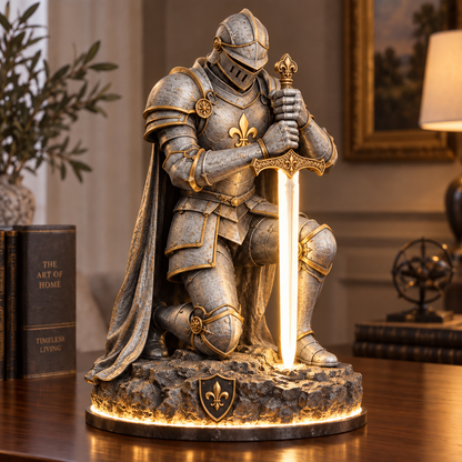 👑🛡️ The King’s Last Guardian – Illuminated Knight Sculpture