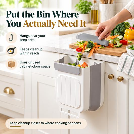 🗑️ Hanging Kitchen Scrap Bin – Space-Saving Cabinet Door Trash Can for Easy Food Prep Cleanup