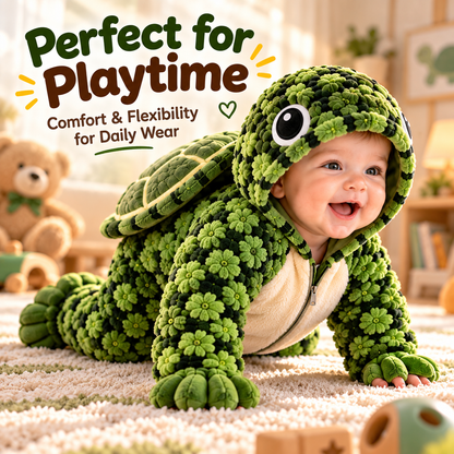 🐢 Little Turtle Plush 3D Shell Baby Onesie – Cute Hooded Cozy Romper