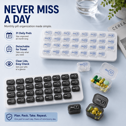 31-Day Pill Organizer Tray – Monthly Medication & Vitamin Tracker for Daily Wellness