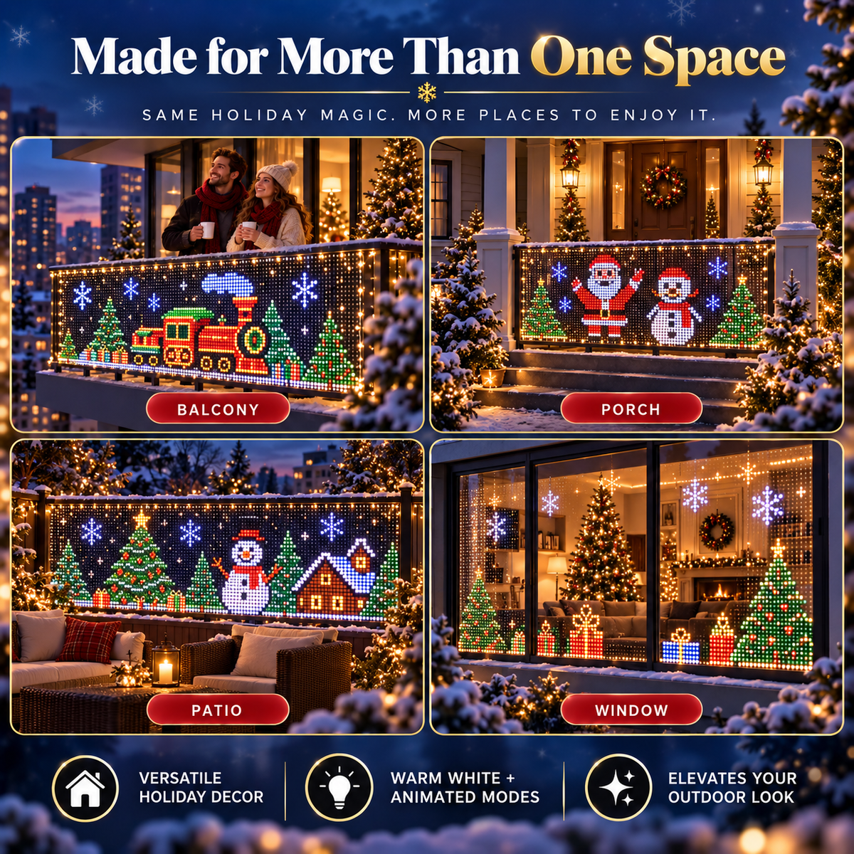 🎉 RGB Pixel Smart Curtain Lights | App Controlled Animated Holiday Lights for Window & Balcony, 2m×1.5m