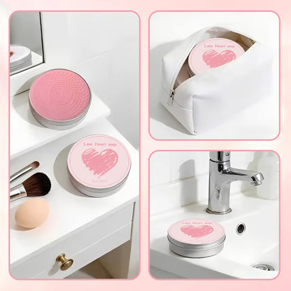 Makeup Brush Heart-Shaped Cleansing Soap – Solid Cleanser with Silicone Cleaning Pad