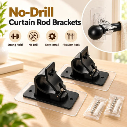 🏡🛠️ Nail-Free Self-Adhesive Curtain Rod Holders | Elegant Gold Drapery Hook Brackets for Renters 🏠💛