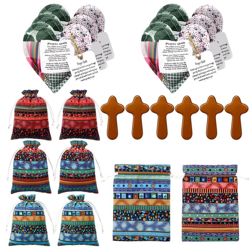 🎁Pocket Prayer Quilt Set | Mini Handmade Prayer Blankets with Cross & Drawstring Bag Christian Gifts✝️🎁