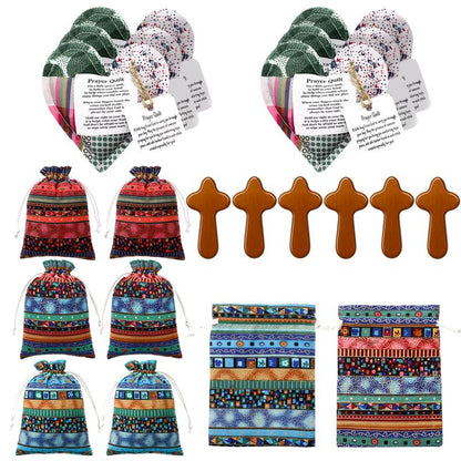 🎁Pocket Prayer Quilt Set | Mini Handmade Prayer Blankets with Cross & Drawstring Bag Christian Gifts✝️🎁