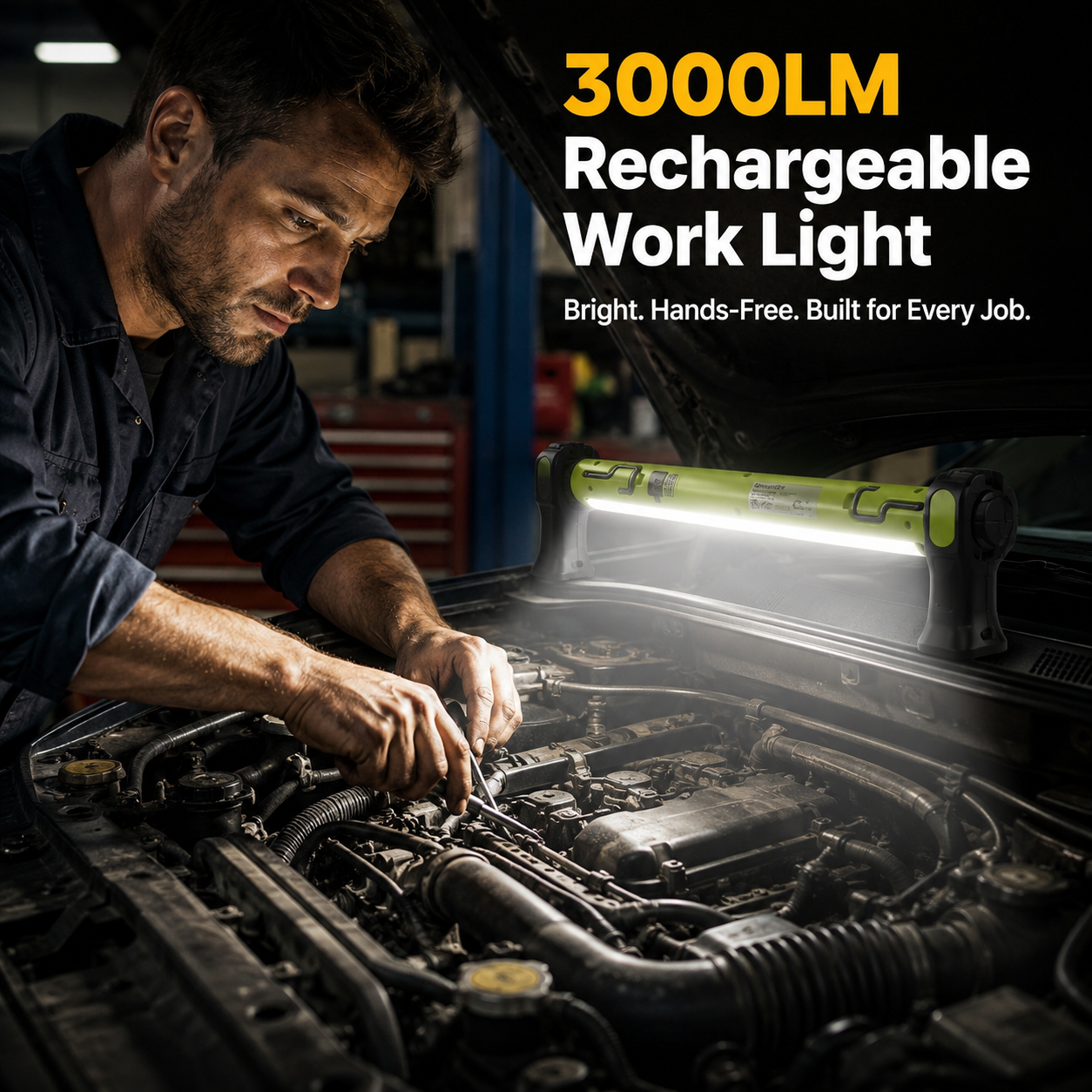 👨‍🔧【Father's Day Gift】🔧Under Hood Light Bar – 3000LM Magnetic LED, 5200mAh Cordless