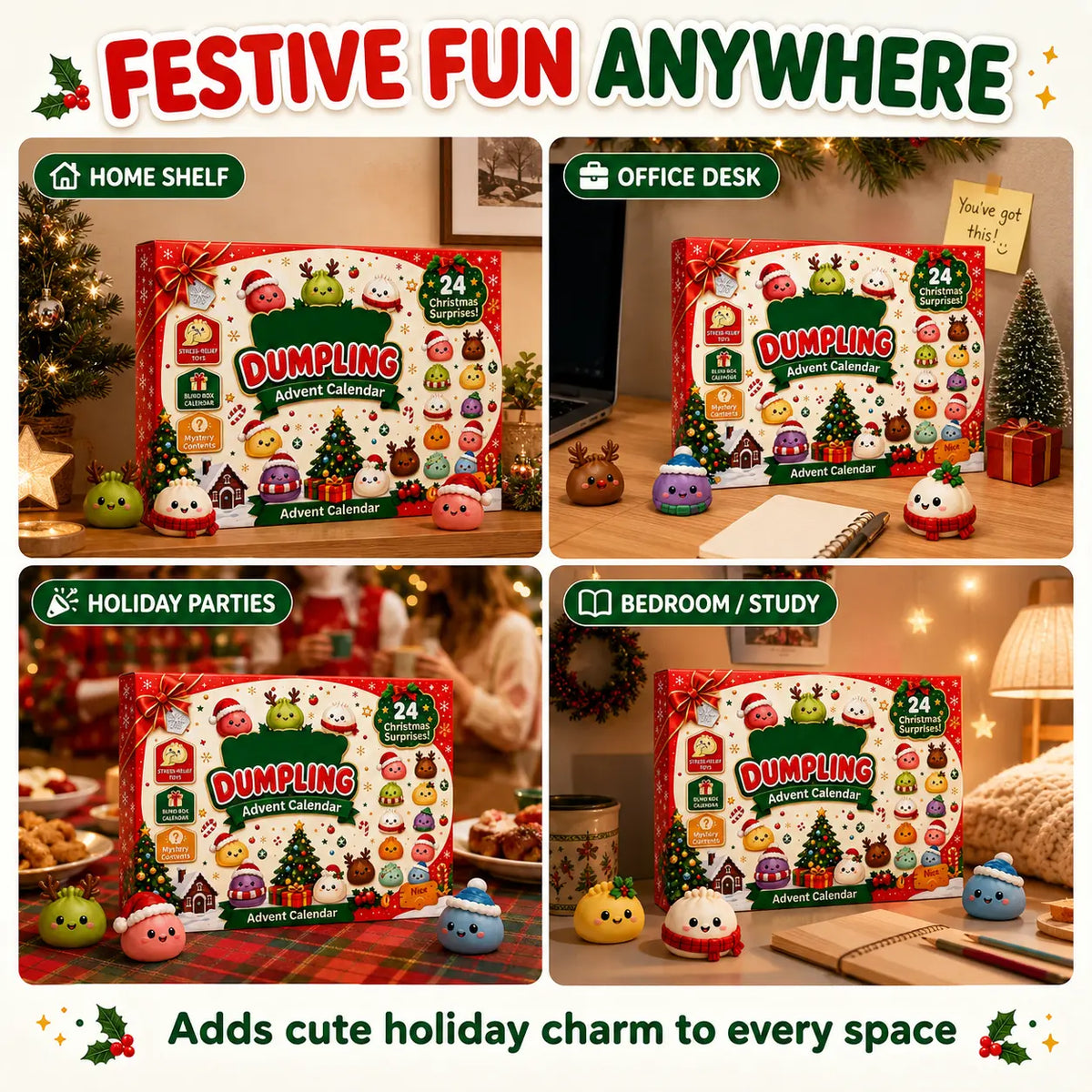 2026 Dumpling Squishy Advent Calendar - Indoor Recreation Stress Relief Toy, 24 Surprise Kawaii Mini Food Squishy Figures, Cute Christmas Countdown Holiday Gift