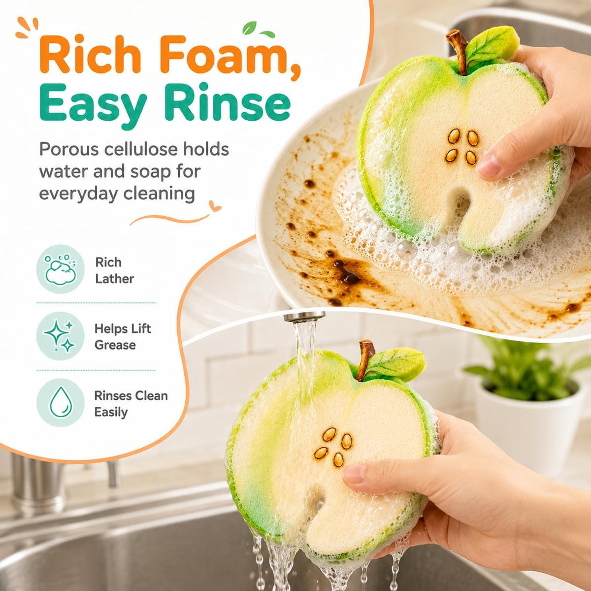 🔥HOT SALE💥 Compressed Cellulose Sponges - 3-Pack Fruit-Shaped Natural Pop-Up Kitchen Sponges🧽