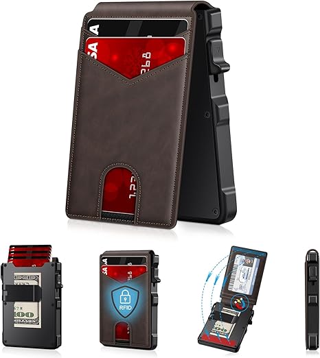 🔐 RFID Blocking Minimalist Pop-Up Wallet | One-Second Card Eject Design & Ultra Slim Pocket Wallet.