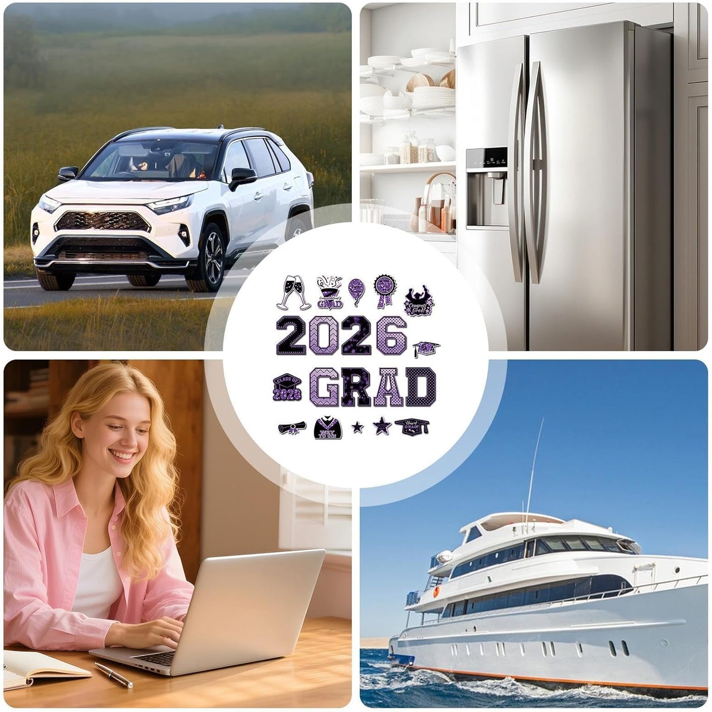 20 Pcs Graduation Magnets 2026 Cruise Door Car Magnets  Congrats Grad Cap Magnetic Decorations for Refrigerator Garage Cruise Door Party Stickers