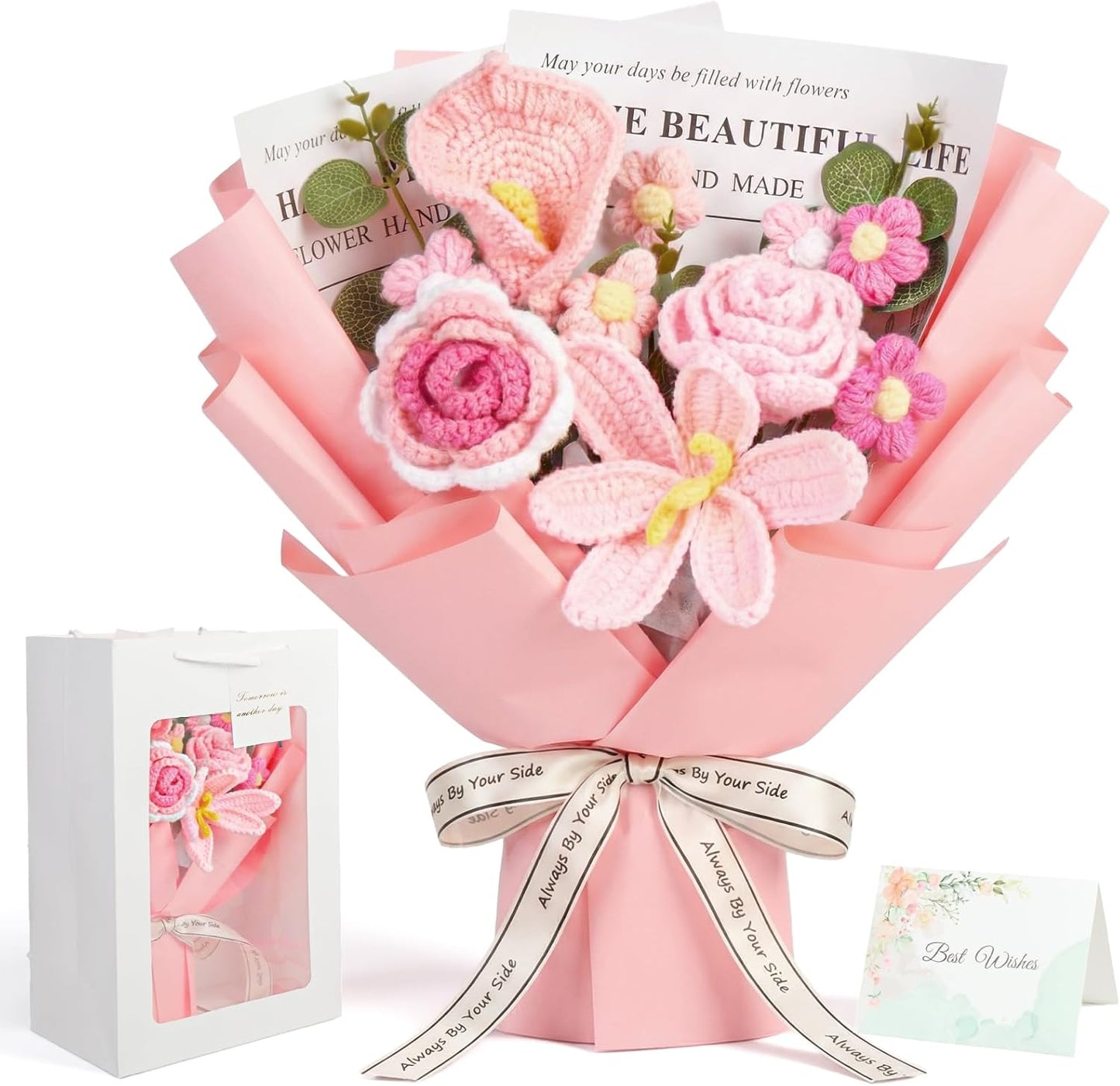 🌸 Handcrafted Crochet Pink Lily & Rose Bouquet – Timeless Blooms That Never Fade