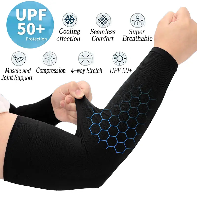 2 Pairs UV Protection Cooling Arm Sleeves for Men & Women UPF 50 Cooling Sports Sleeve Compression Sun Sleeves