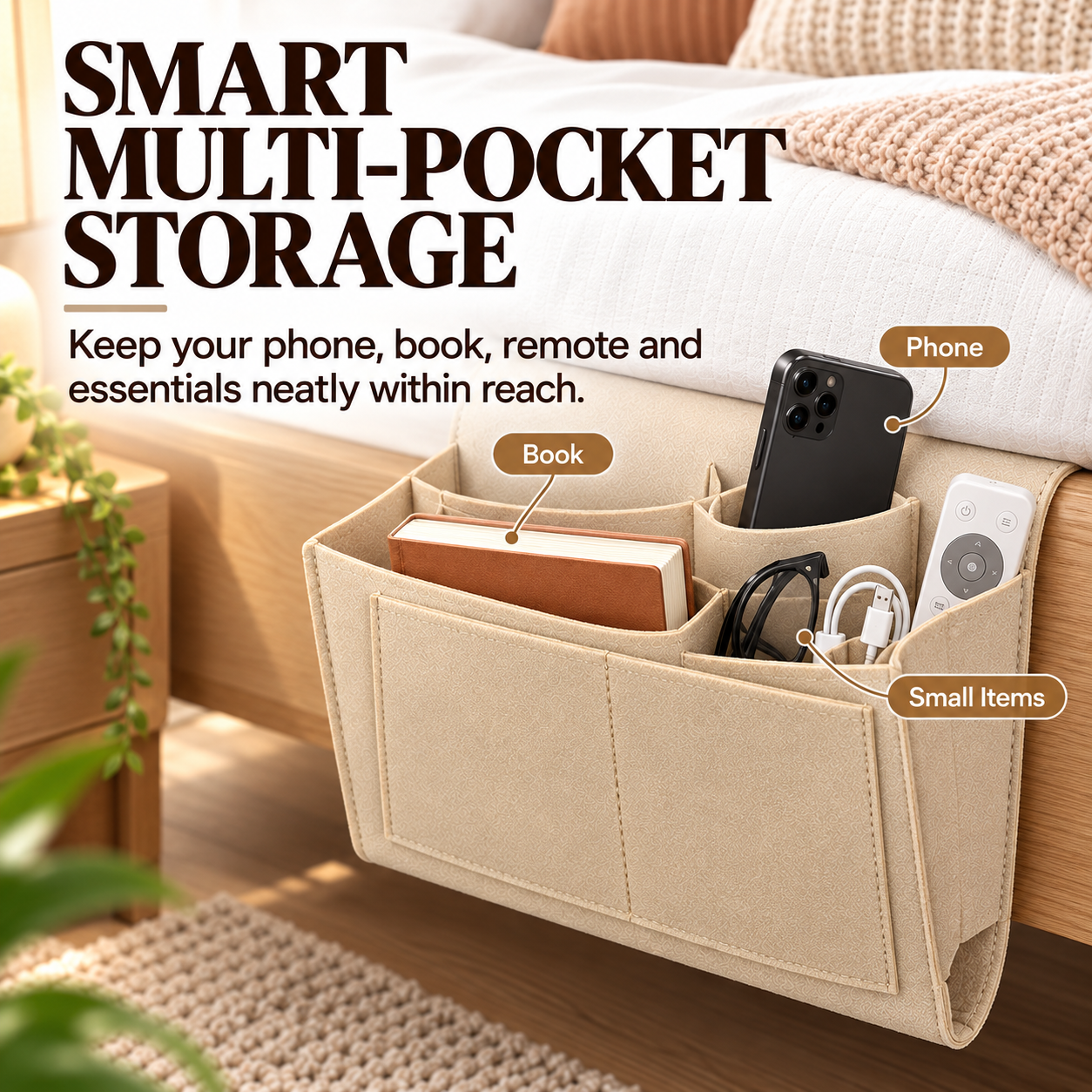🔥 50% OFF Bedside Hanging Organizer – Keep Essentials Within Reach