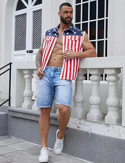 🦅4th of July Men’s and Women's American Flag Denim Vest