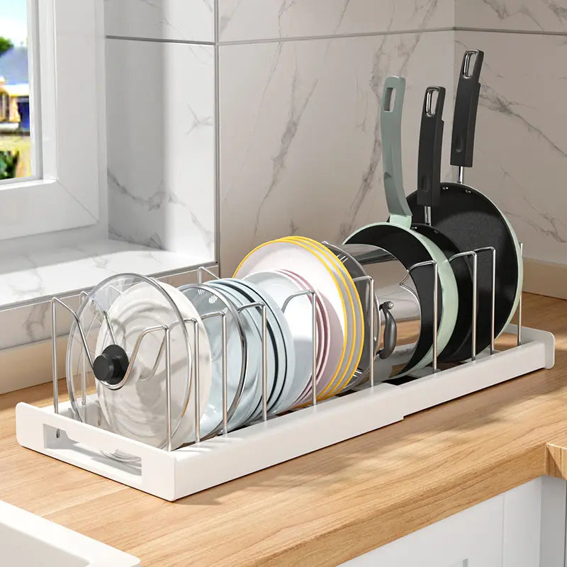 Pot Lid Organizer Rack - 7 Compartment Kitchen Utensils Holder