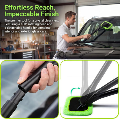 Car Inside Windshield Cleaning Tool with 4 Washable and Reusable Microfiber Pads