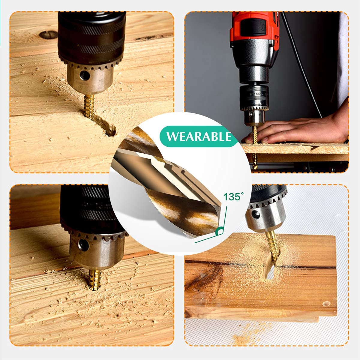 8 Pack Titanium Coated HSS Twist Drill Bits - 3-10mm