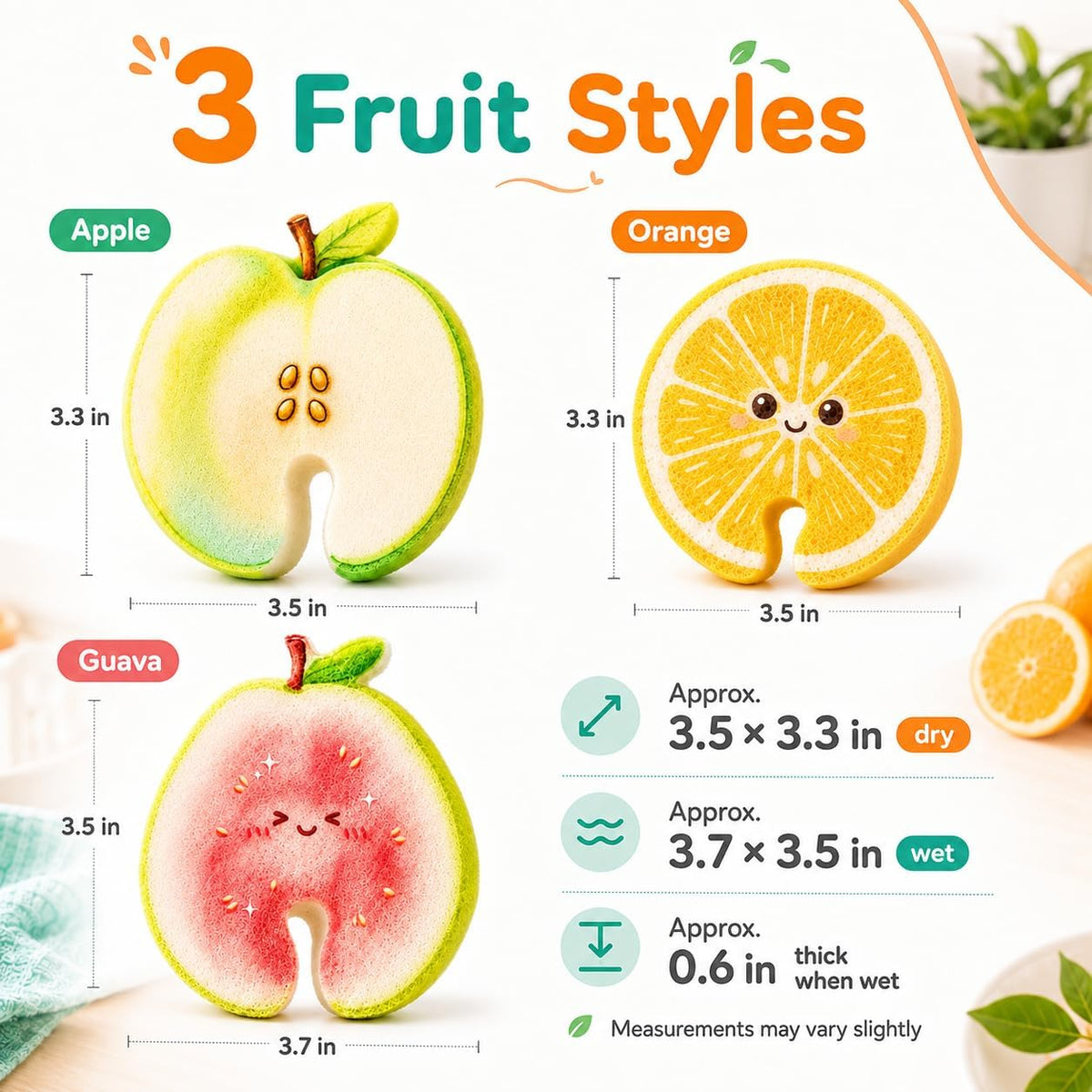 🔥HOT SALE💥 Compressed Cellulose Sponges - 3-Pack Fruit-Shaped Natural Pop-Up Kitchen Sponges🧽
