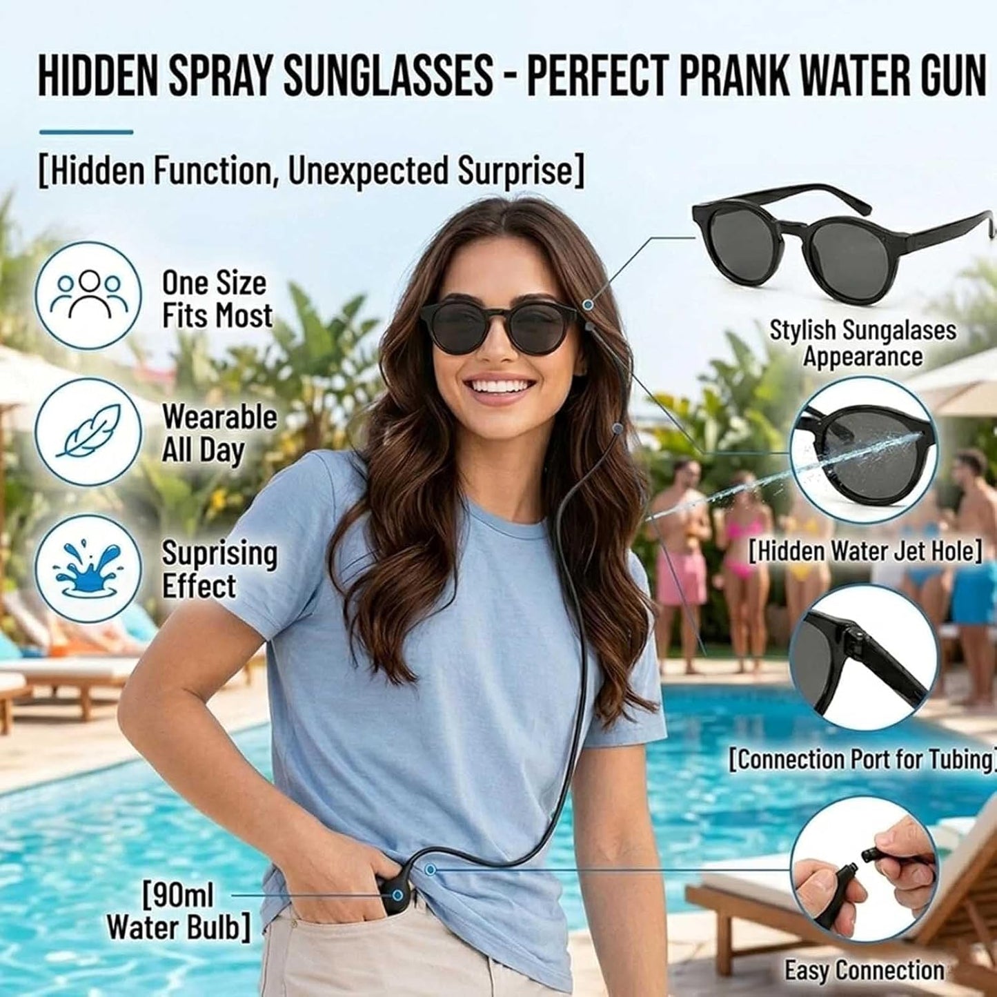 ☀️Hidden Squirt Sunglasses with 90ml Refillable WaterReservoir