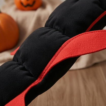 Polyester Centipede Cat Costume Red Trim Padded Cat Costume Quilted Devil Cape Cloak Black
