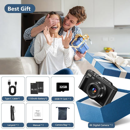 4K Digital Camera for Photography with 64MP