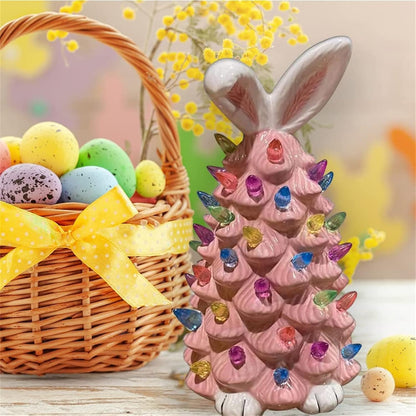🐰Pink Bunny Tree Easter Decorations, 2026 New Resin Bunny Rabbit Tree with Lights