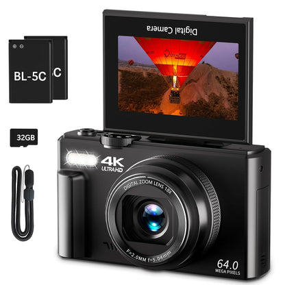 4K Digital Camera for Photography with 64MP