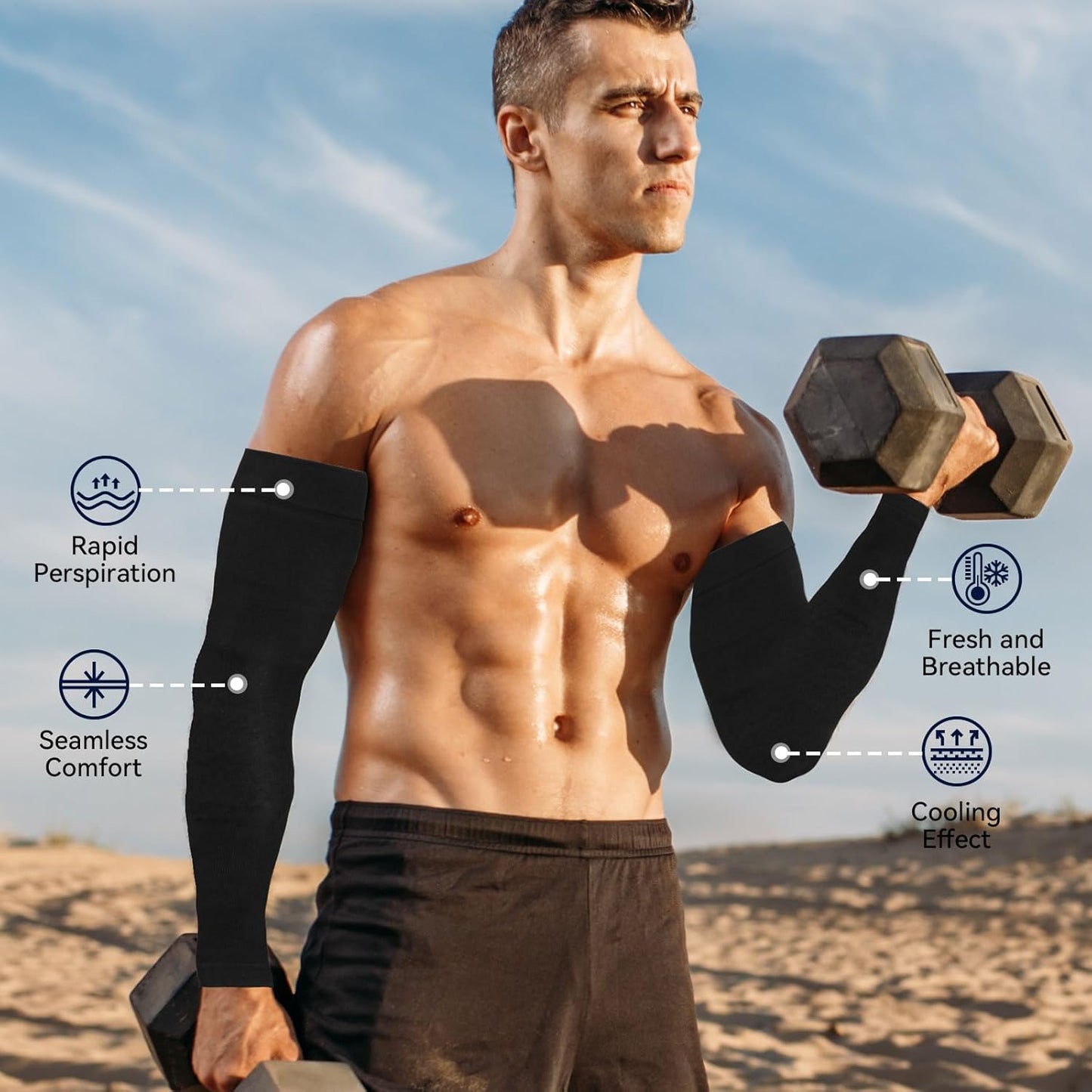 2 Pairs UV Protection Cooling Arm Sleeves for Men & Women UPF 50 Cooling Sports Sleeve Compression Sun Sleeves