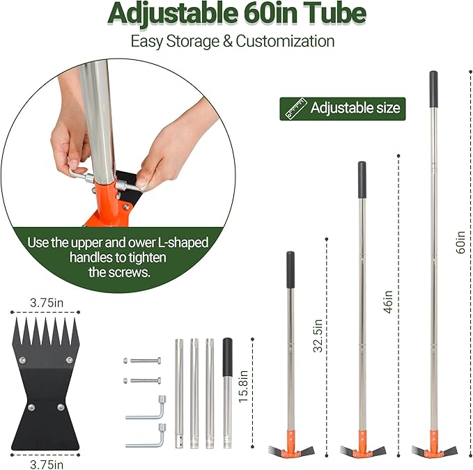 🌱2‑in‑1 Garden Hoe & Weed Puller Rake | 60" Adjustable Long‑Handle Weeding Tool