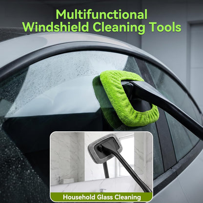 Car Inside Windshield Cleaning Tool with 4 Washable and Reusable Microfiber Pads