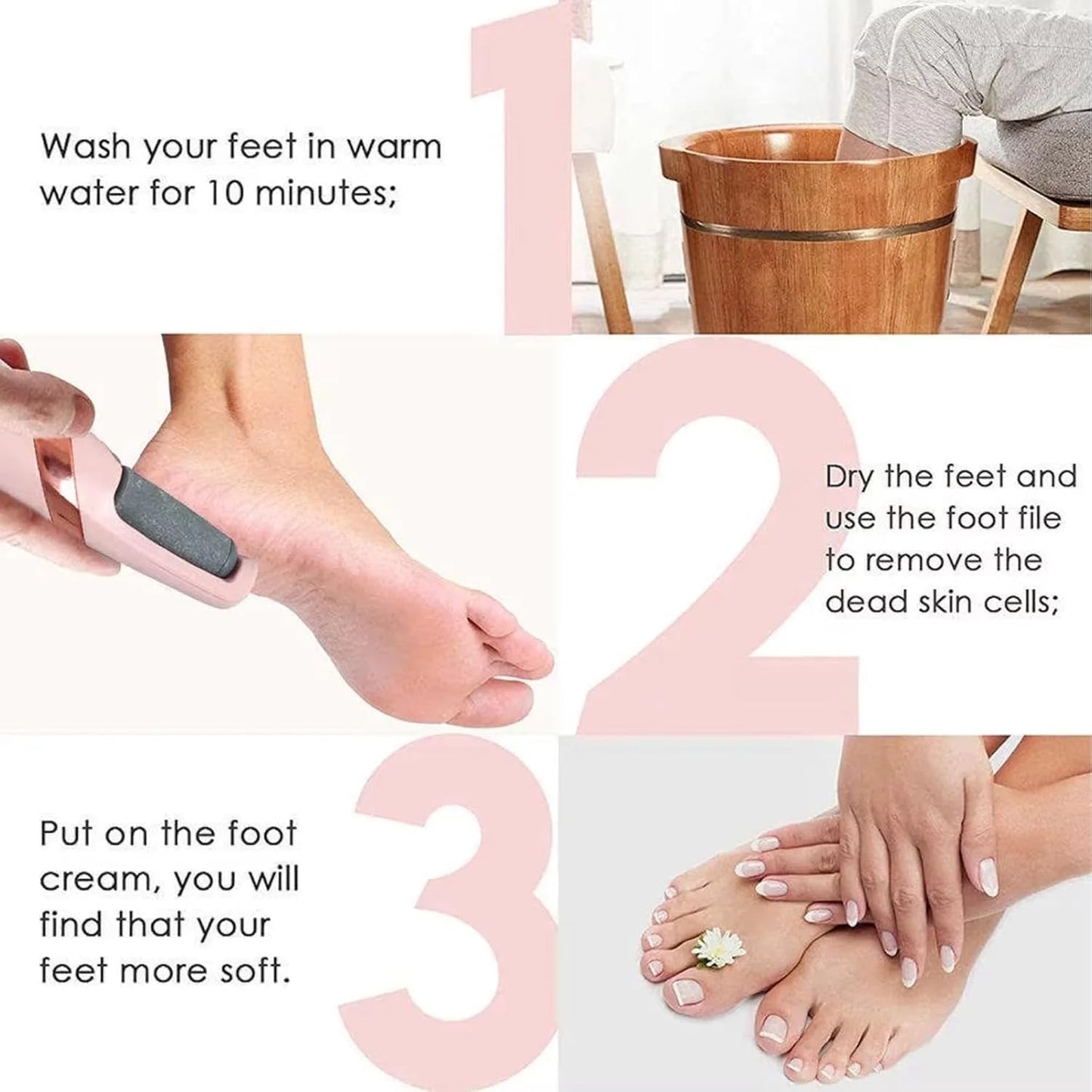 Electric Foot File – Rechargeable Callus Remover for Hard, Cracked Skin – at-Home Pedicure Kit for Smooth Feet (Men & Women) (Pink)