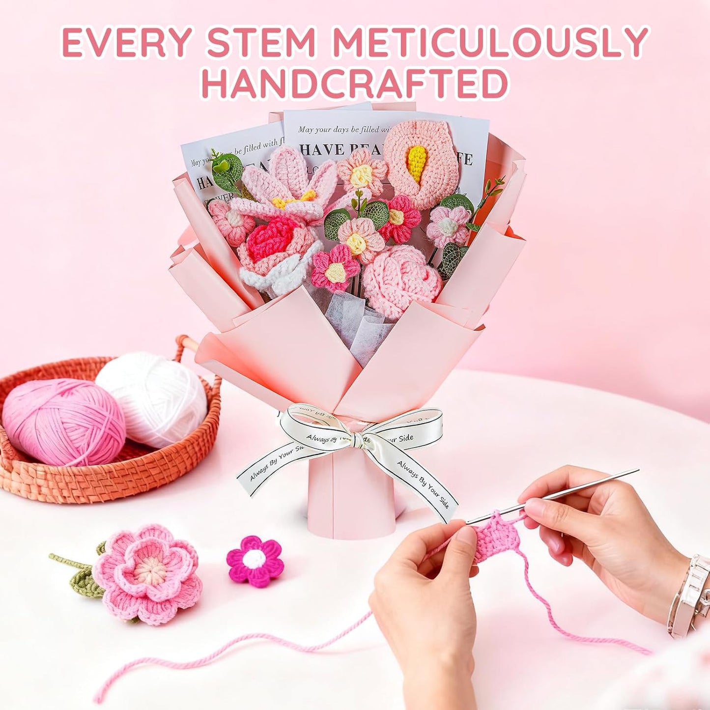 🌸 Handcrafted Crochet Pink Lily & Rose Bouquet – Timeless Blooms That Never Fade