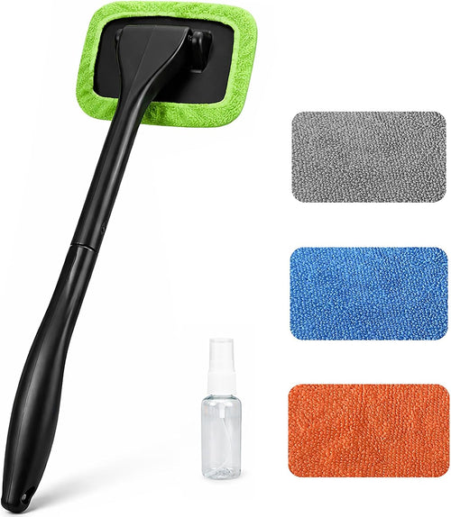 Car Inside Windshield Cleaning Tool with 4 Washable and Reusable Microfiber Pads