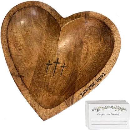 ✝️Inspirational❤️ Wooden Heart Shaped Prayer Bowl Set – Handcrafted Religious Gift