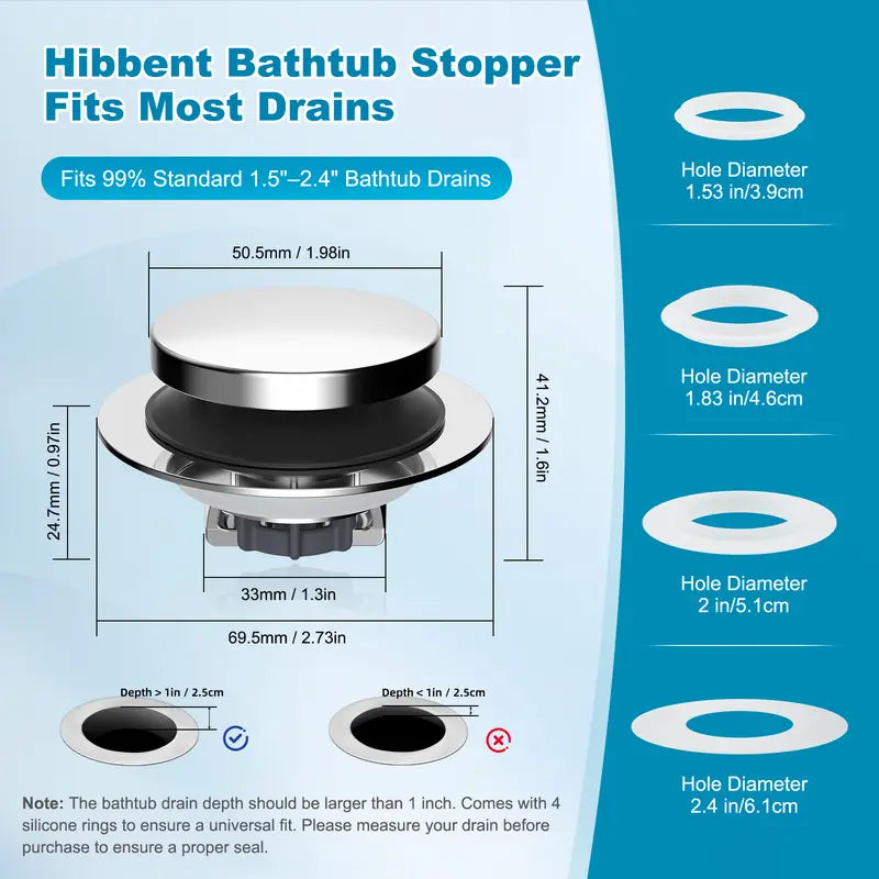 Brass & SS Anti-Clogging Deodorizing Bathtub Drain Stopper with Hair Catcher