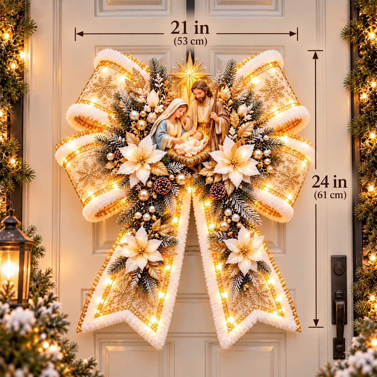 🙏🎀 Christian Christmas Blessing Bows – Lighted Religious Christmas Door Hangers