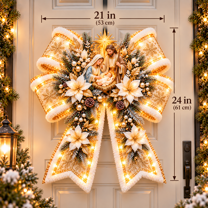 🙏🎀 Christian Christmas Blessing Bows – Lighted Religious Christmas Door Hangers