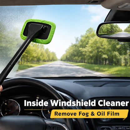 Car Inside Windshield Cleaning Tool with 4 Washable and Reusable Microfiber Pads