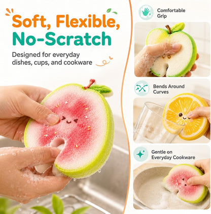 🔥HOT SALE💥 Compressed Cellulose Sponges - 3-Pack Fruit-Shaped Natural Pop-Up Kitchen Sponges🧽