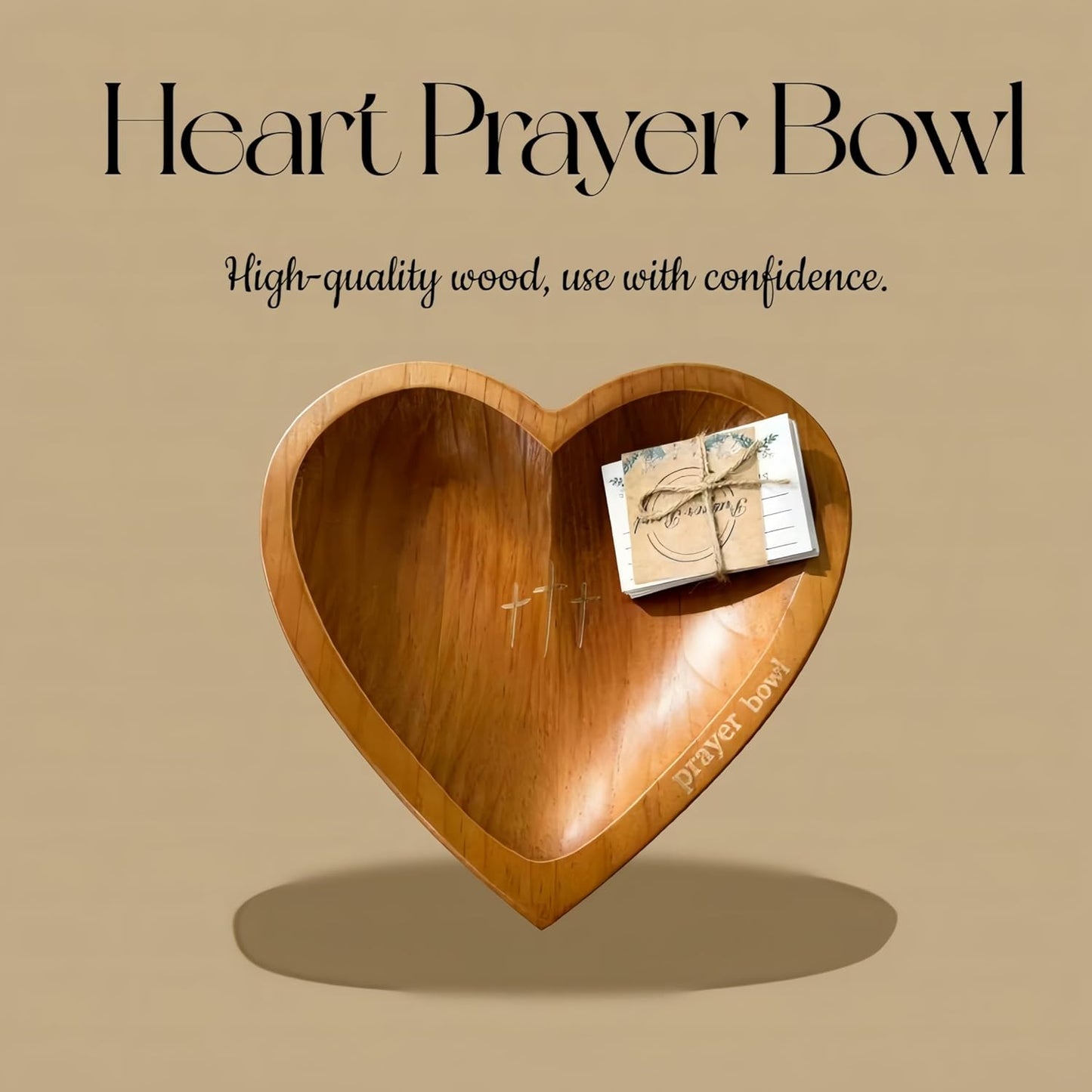 ✝️Inspirational❤️ Wooden Heart Shaped Prayer Bowl Set – Handcrafted Religious Gift